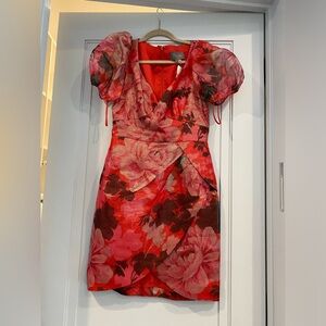NEW WITH TAG THEIA Red and Black Floral Mini Dress